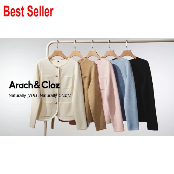 Wool Blend Sweater Blazer Classic Collarless Business Casual Jacket Pockets - Picture 8 of 8